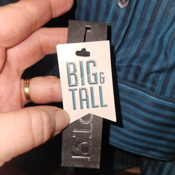 NWT APT.9 Big & Tall Striped Button-Down Shirt 3XLT 100% Cotton Green Black - Picture 4 of 7